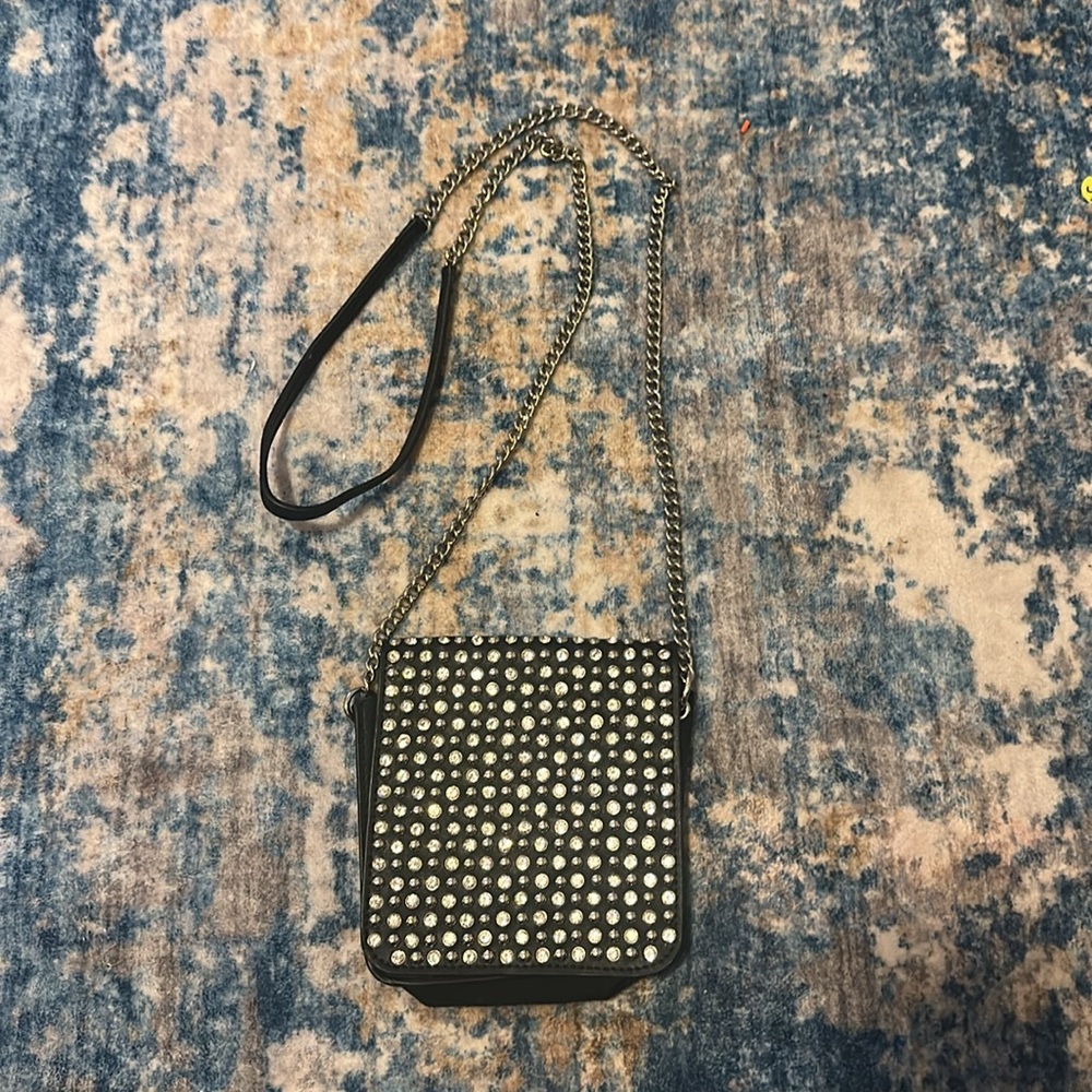 Leather Rocker/Moto Style Studded Gem crossbody